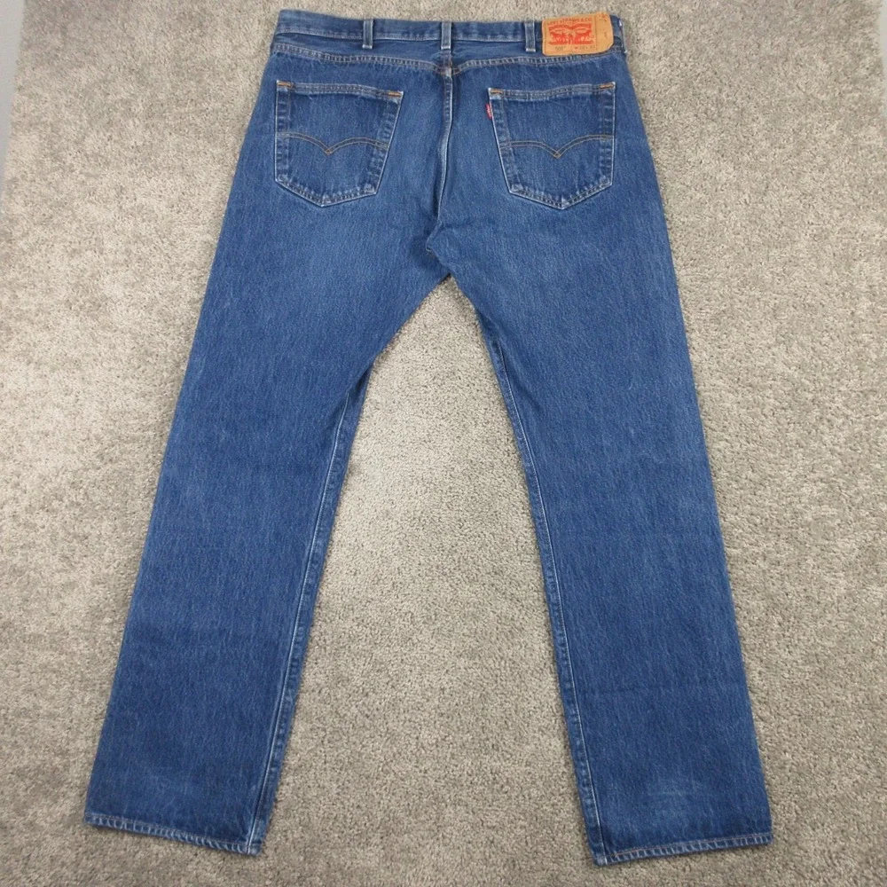 Levis Jeans Mens 38x34 Blue 501 Button Fly Original Straight Faded Denim Pants